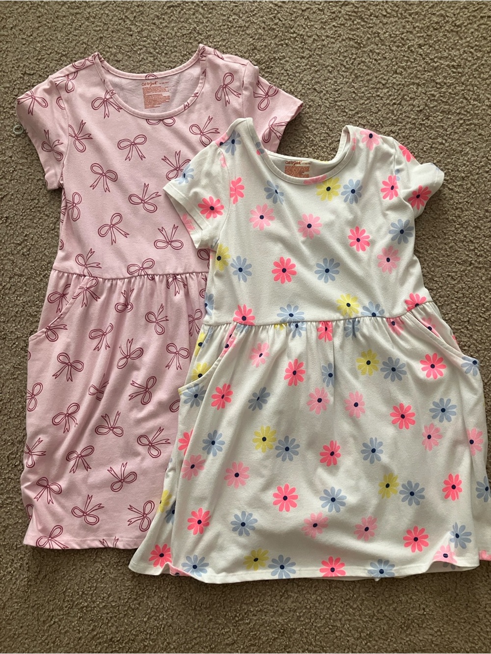 Cat & Jack Pink Bow Print and White Floral Cotton Dresses - Set of 2